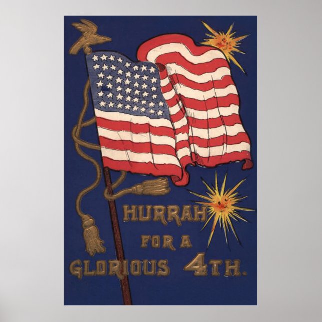 US Flag Fireworks Explosion 4th of July Poster (Front)