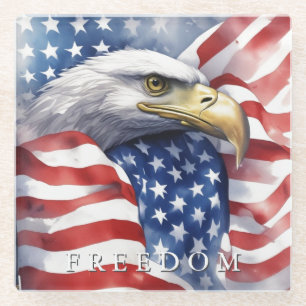 US Flag Freedom Eagle Motivational Inspirational Glass Coaster