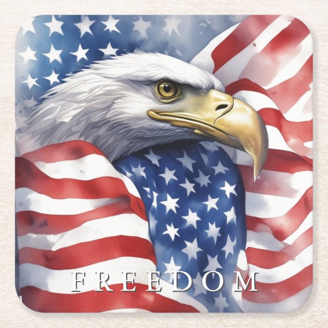 US Flag Freedom Eagle Motivational Inspirational Square Paper Coaster (Front)