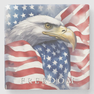 US Flag Freedom Eagle Motivational Inspirational Stone Coaster