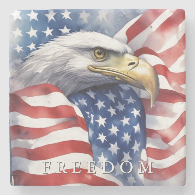 US Flag Freedom Eagle Motivational Inspirational Stone Coaster (Front)