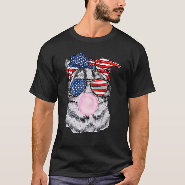 Us Flag Glasses Cat Bubble Gum July 4th Patriot Ca T-Shirt (Front)