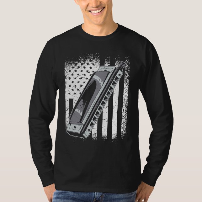 Us Flag Harmonica Player  1 T-Shirt (Front)