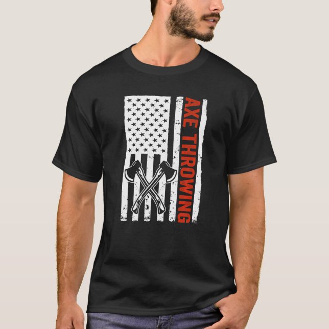 US Flag Hatchet Axe Throwing   T-Shirt (Front)