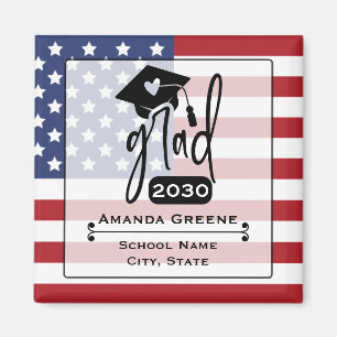US Flag Heart Cap Graduation Year Magnet