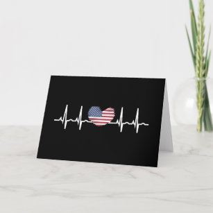 US Flag Heartbeat ECG Electrocardiography Card