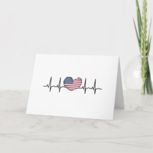 US Flag Heartbeat ECG Electrocardiography Card