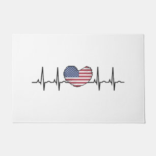 US Flag Heartbeat ECG Electrocardiography Doormat