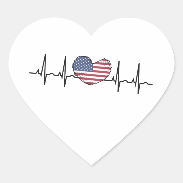 US Flag Heartbeat ECG Electrocardiography Heart Sticker (Front)