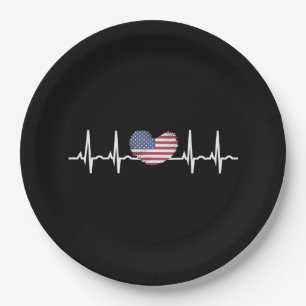 US Flag Heartbeat ECG Electrocardiography Paper Plate