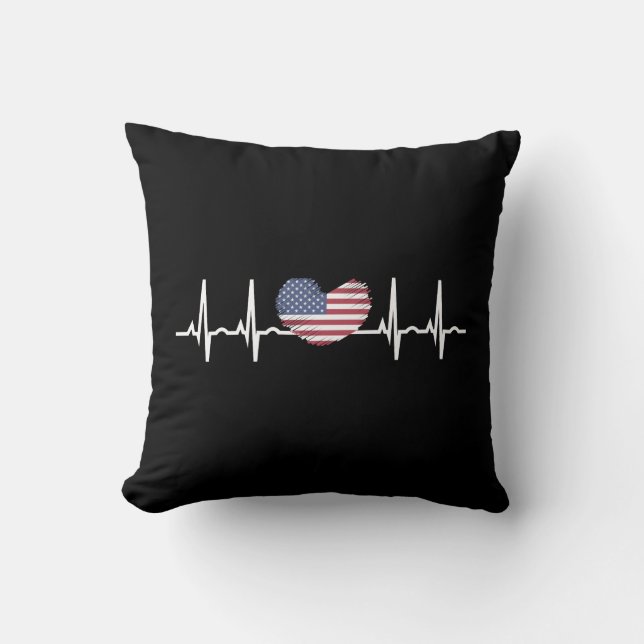 US Flag Heartbeat ECG Electrocardiography Throw Pillow (Front)