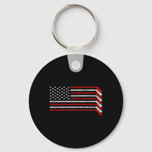 Us Flag Hockey Stick Patriotic American Hockey Pla Keychain