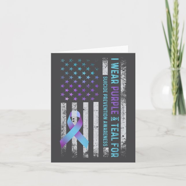 Us Flag I Wear Purple And Teal Suicide Prevention  Card (Front)