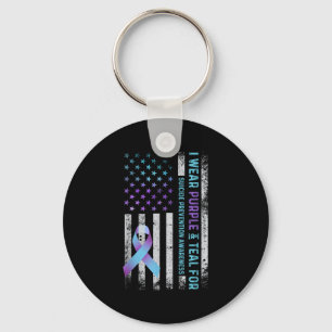 Us Flag I Wear Purple And Teal Suicide Prevention Keychain