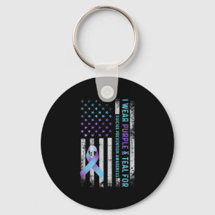Us Flag I Wear Purple And Teal Suicide Prevention Keychain