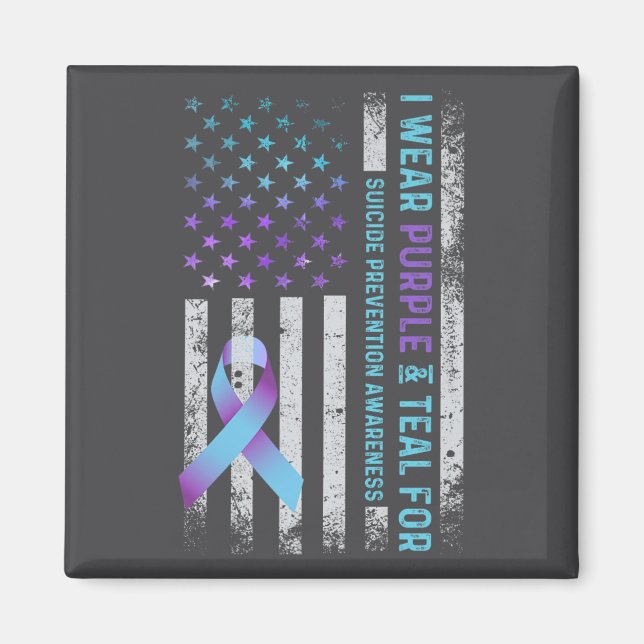 Us Flag I Wear Purple And Teal Suicide Prevention  Magnet (Front)
