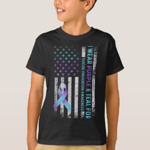 Us Flag I Wear Purple And Teal Suicide Prevention  T-Shirt