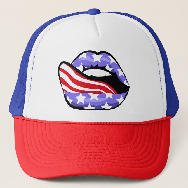 US Flag in sensual lips with tongue. Trucker Hat (Front)