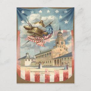 US Flag Independence Hall Liberty Bell Postcard