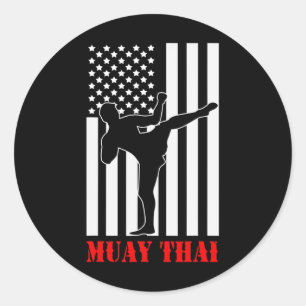 Us Flag Kickboxing Martial Arts Fighter Muay Thai  Classic Round Sticker