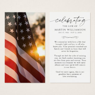 US Flag Memorial Sympathy Funeral Prayer Card