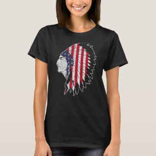 US Flag Native American Chief Traditional Indian T-Shirt