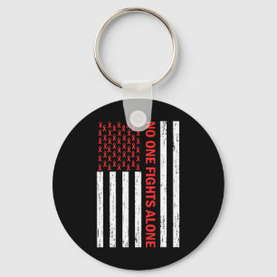 US Flag No Body Fights Alone Red Ribbon Awareness Keychain
