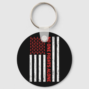 Us Flag No Body Fights Alone Red Ribbon Awareness Keychain