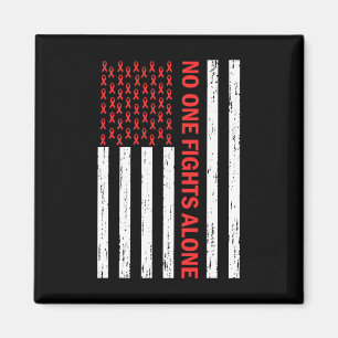 US Flag No Body Fights Alone Red Ribbon Awareness  Magnet