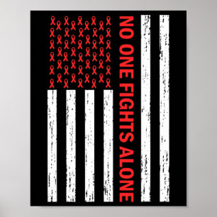 Us Flag No Body Fights Alone Red Ribbon Awareness Poster
