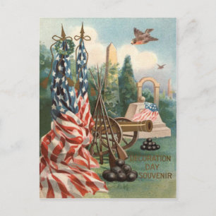 US Flag Obelisk Cannon Ball Rifle Statue Postcard