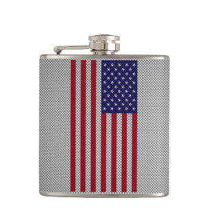US Flag on Carbon Fibre Like Print Hip Flask
