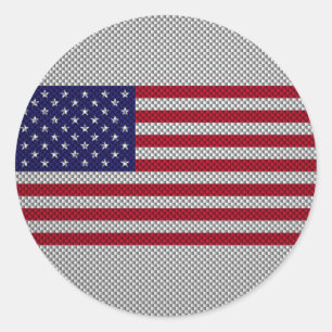 US Flag on Carbon Fibre Style Decor Classic Round Sticker