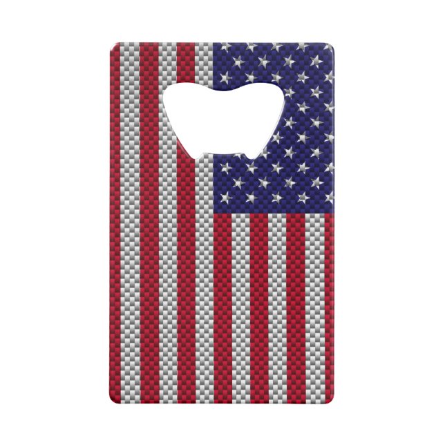 US Flag on Carbon Fibre Style Decor Credit Card Bottle Opener (Back)