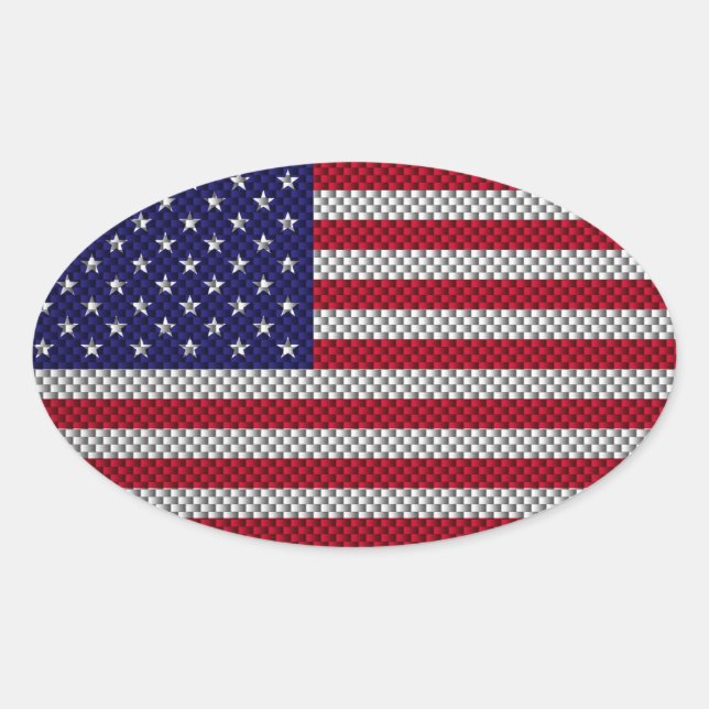 US Flag on Carbon Fibre Style Decor Oval Sticker (Front)