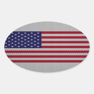 US Flag on Carbon Fibre Style Decor Oval Sticker