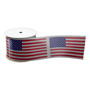 US Flag on Carbon Fibre Style Decor Print Satin Ribbon