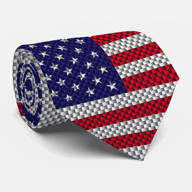 US Flag on Carbon Fibre Style Print Tie (Rolled)