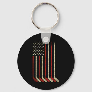 Us Flag Patriotic American Hockey Player Ice Hocke Keychain