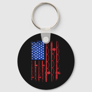 Us Flag Patriotic Fishing Gifts 4th Of July Design Keychain