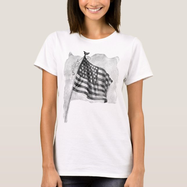US Flag Patriotic Vintage Art T-Shirt (Front)