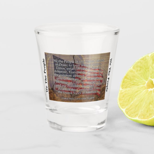US Flag Photograph and US Constitution Preamble  S Shot Glass (Front)
