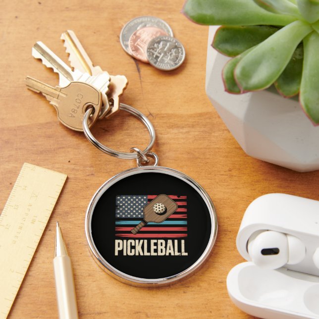 US Flag Pickleball Keychain (Desk)