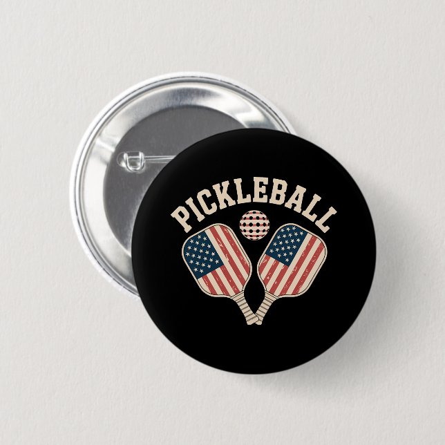 US Flag Pickleball Player 2 Inch Round Button (Front & Back)