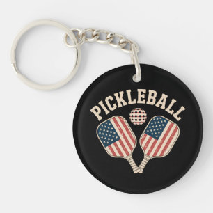 US Flag Pickleball Player Keychain