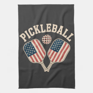 US Flag Pickleball Player Kitchen Towel
