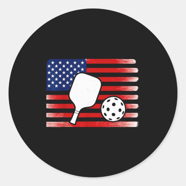 Us flag pickleball player paddleball lover  classic round sticker (Front)