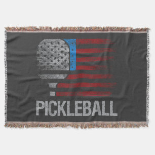 US Flag Pickleball Player Paddleball Lover Throw Blanket