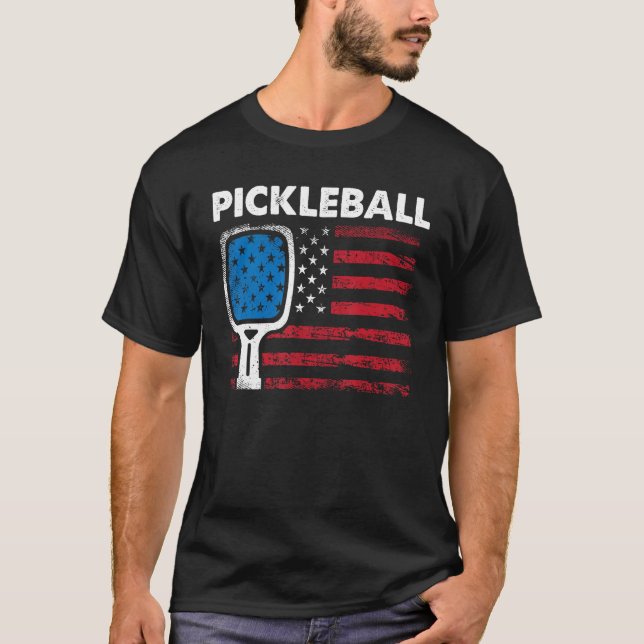 US Flag Pickleball Player Paddleball T-Shirt (Front)