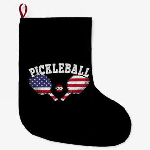 US Flag Pickleball Player Vintage Pickle Ball Love Large Christmas Stocking